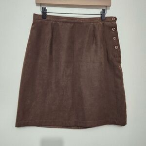 Christopher & Banks Size 8 Brown Faux Suede Skirt Button Front Detail 20.5"